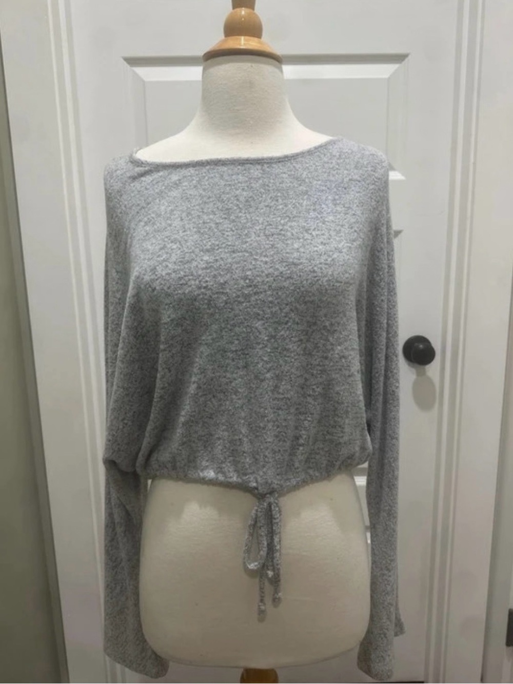 Kimes Ranch Light Gray Tie-Hem Boatneck Sweater